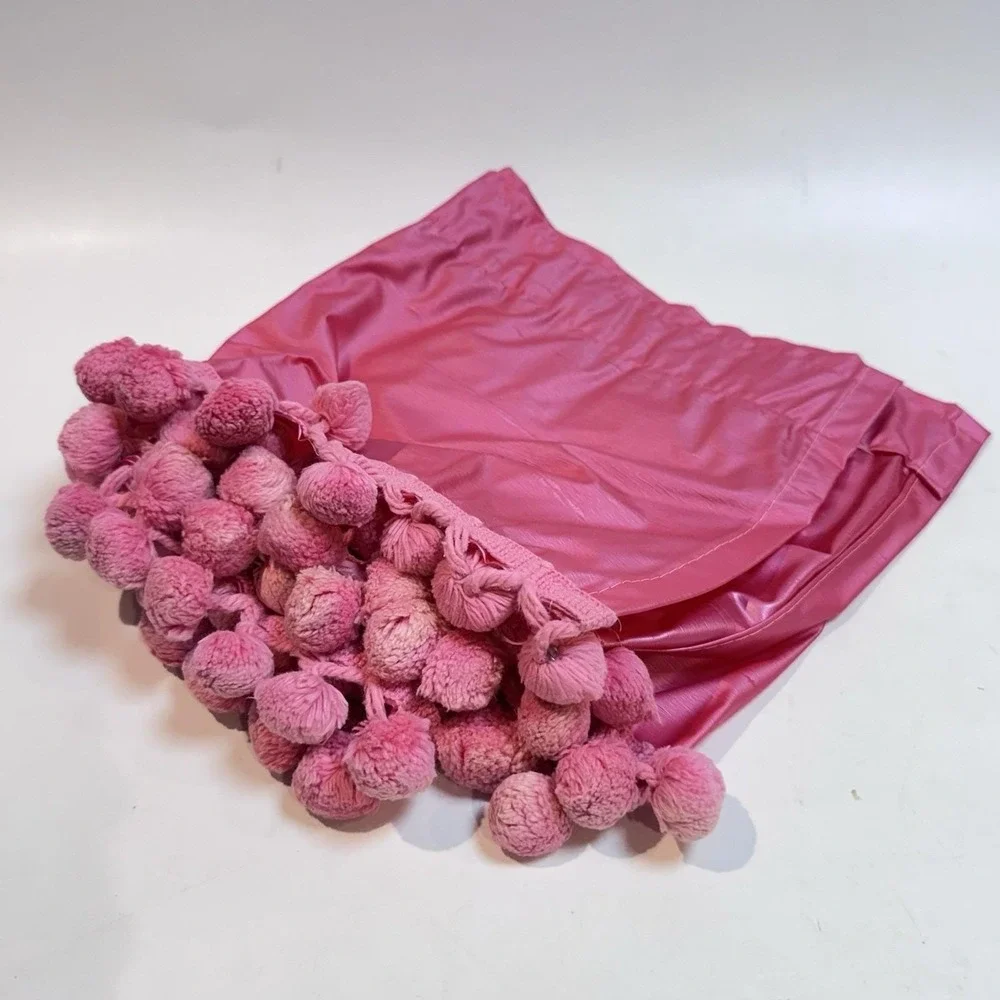 Vintage 70's Hot Pink Pom Pom Valance Curtain NOS Celanese Acetate NOS 72